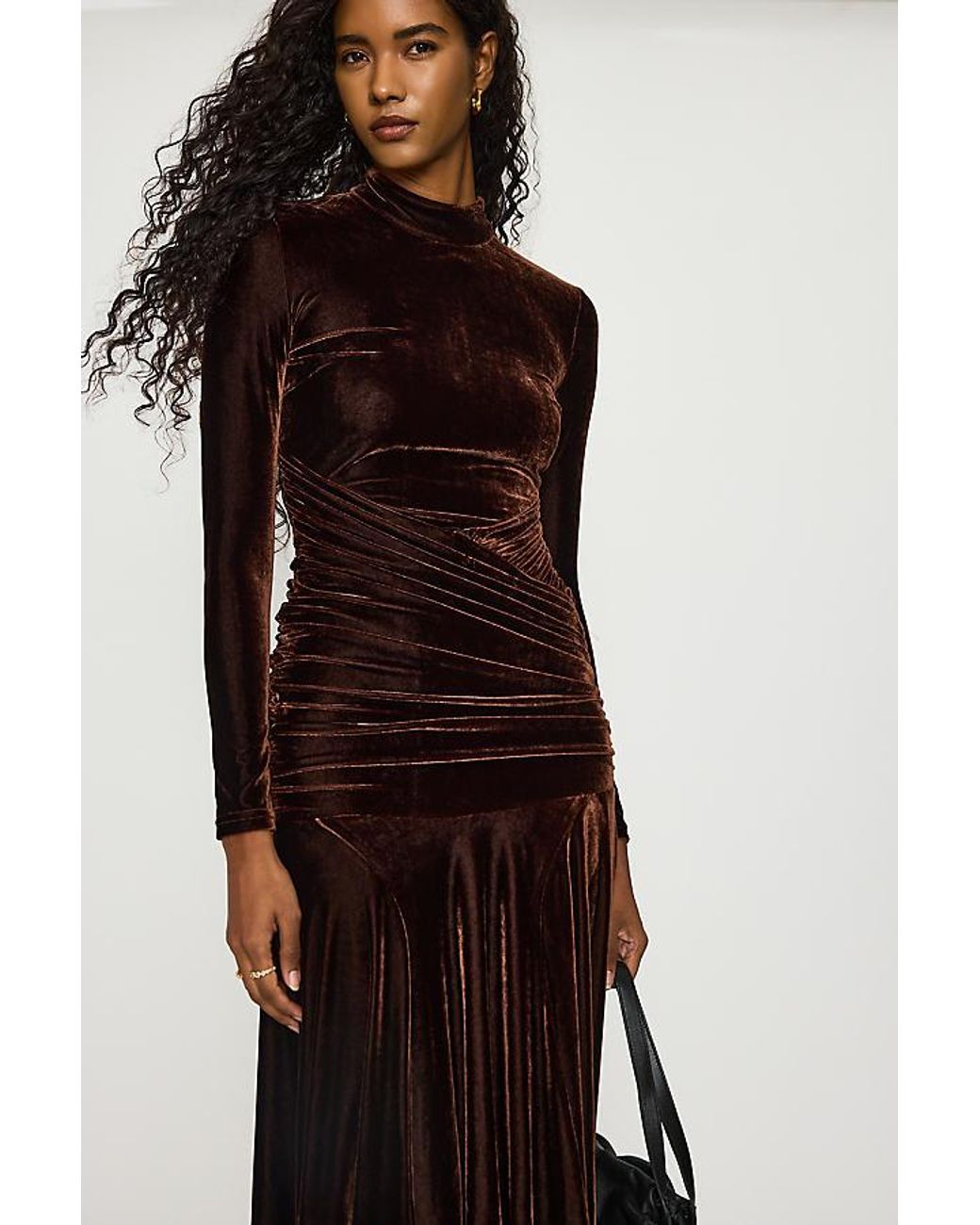Bardot Brown Korina Velour Long-Sleeve Maxi Dress
