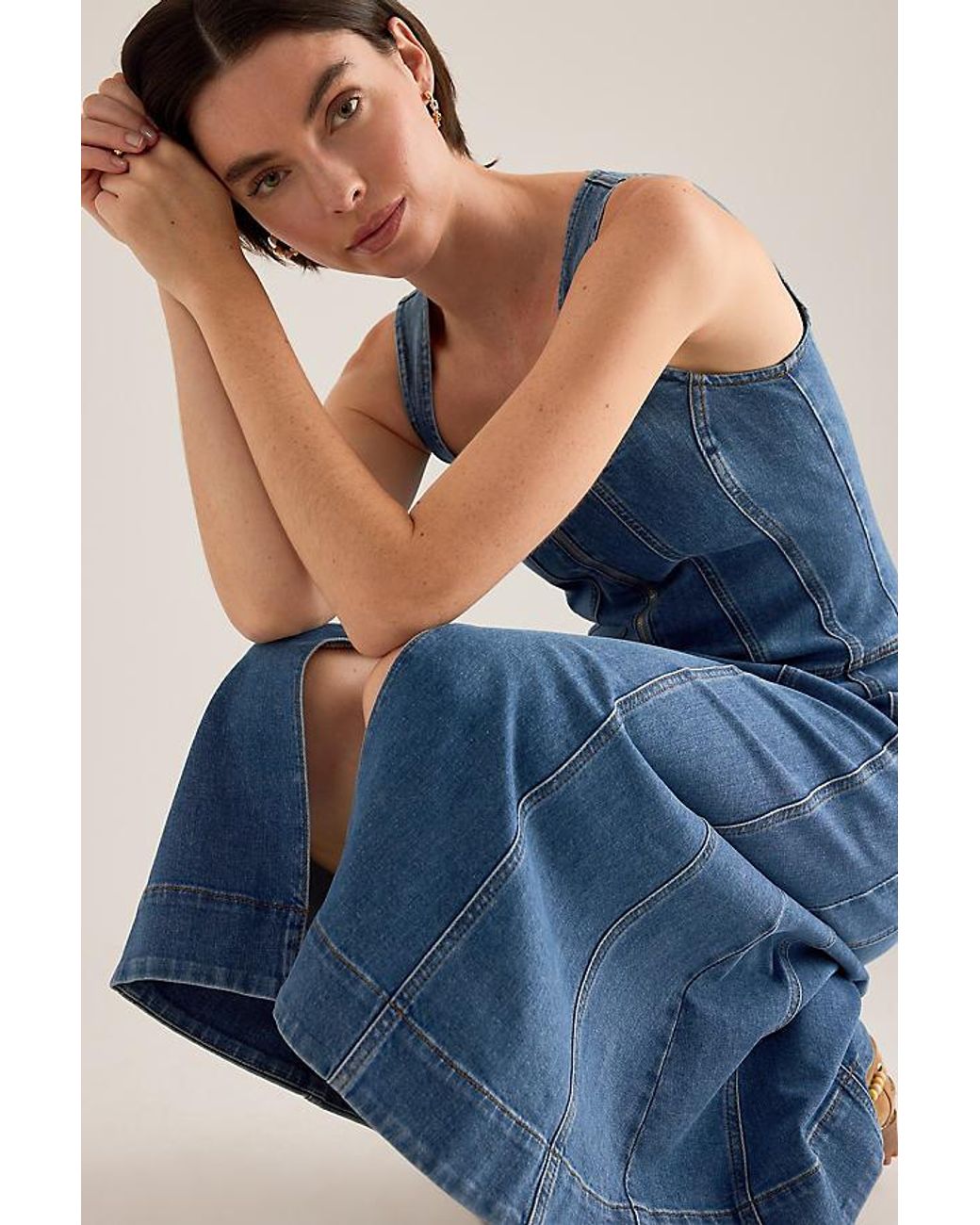 Pilcro Blue Denim Zip-Front Midi Dress