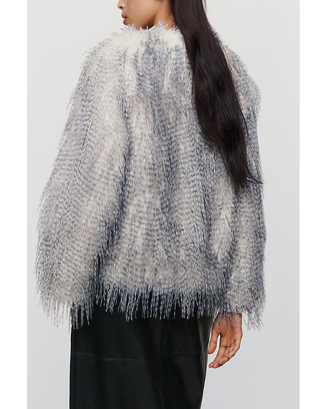 By Anthropologie Gray Shaggy Faux-Fur Jacket