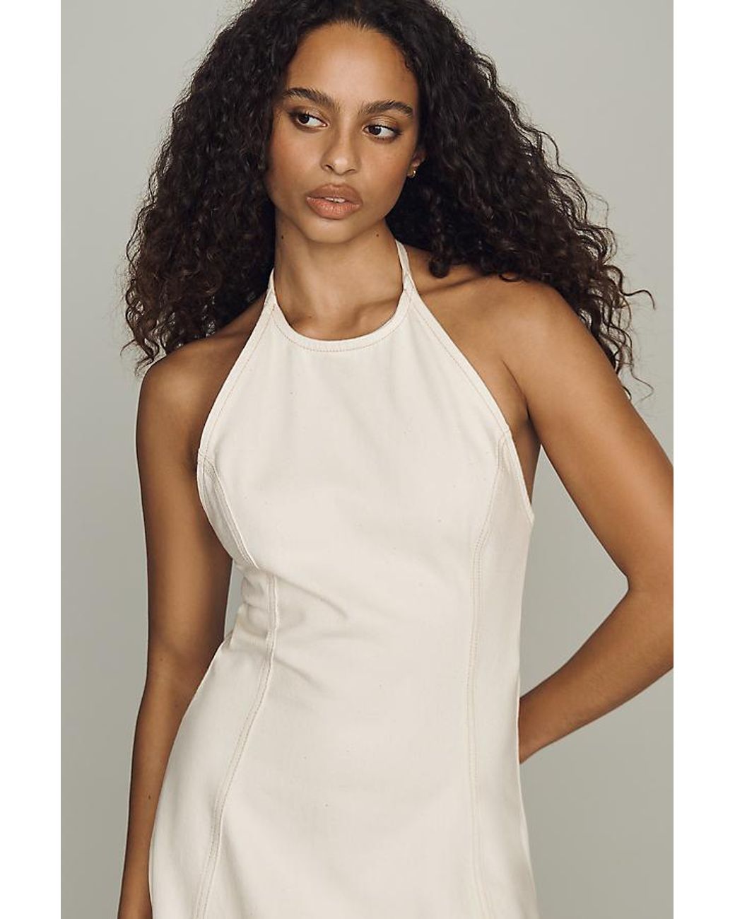 Pilcro White Denim Halter Hanky Hem Midi Dress