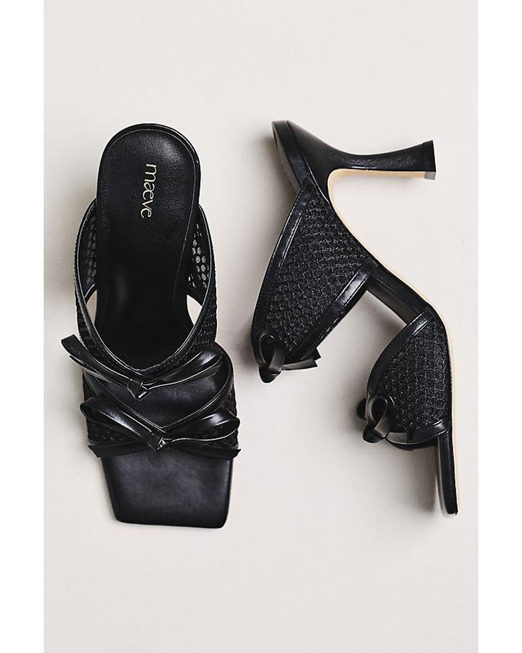 Maeve Black Mesh Double-Bow Open-Toe Heels