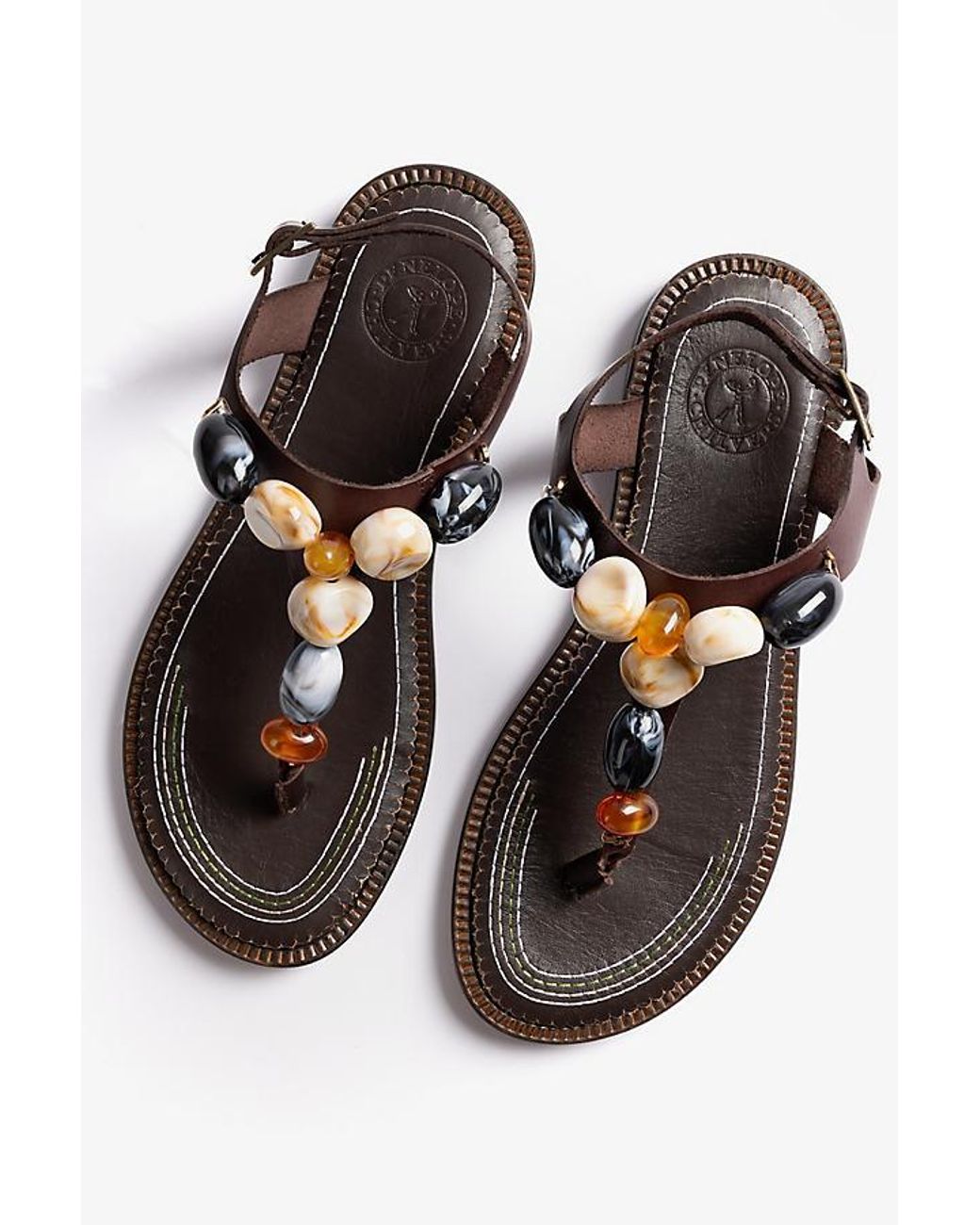 Penelope Chilvers Black Kala Beaded Leather Toe-Post Sandals