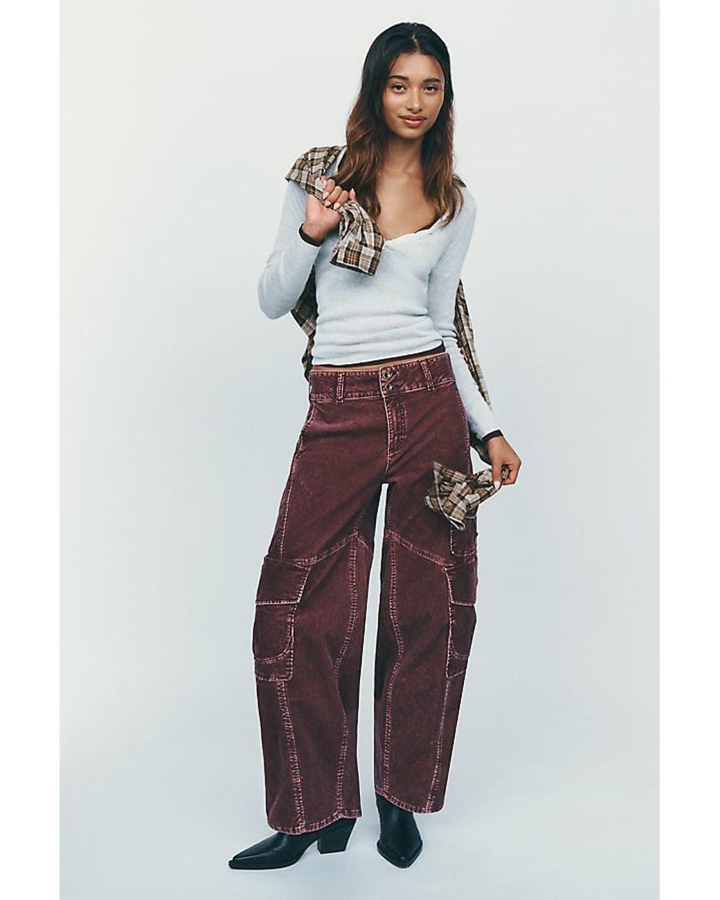 Pilcro Purple Aero Corduroy Wide-Leg Cargo Pants By