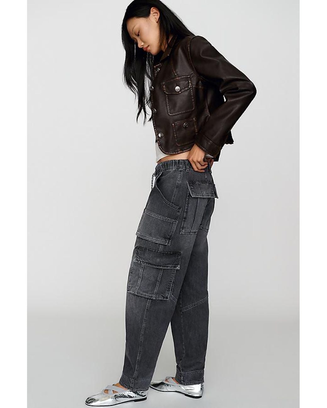 Pilcro Black Aleutian Peg High-Rise Taper Utility Jeans