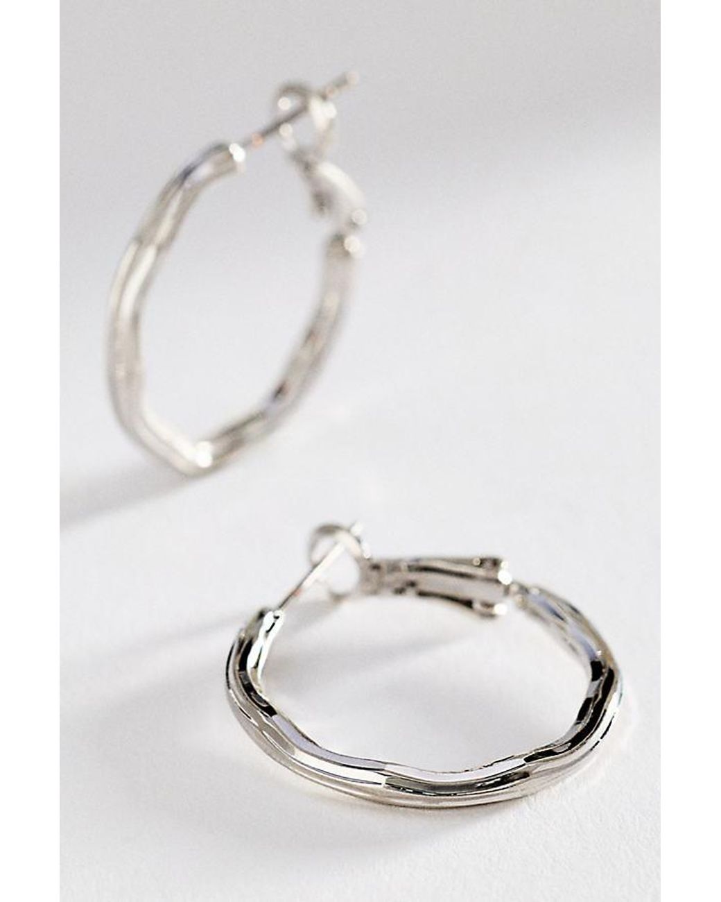 Anthropologie White Ribbed Hoop Earrings