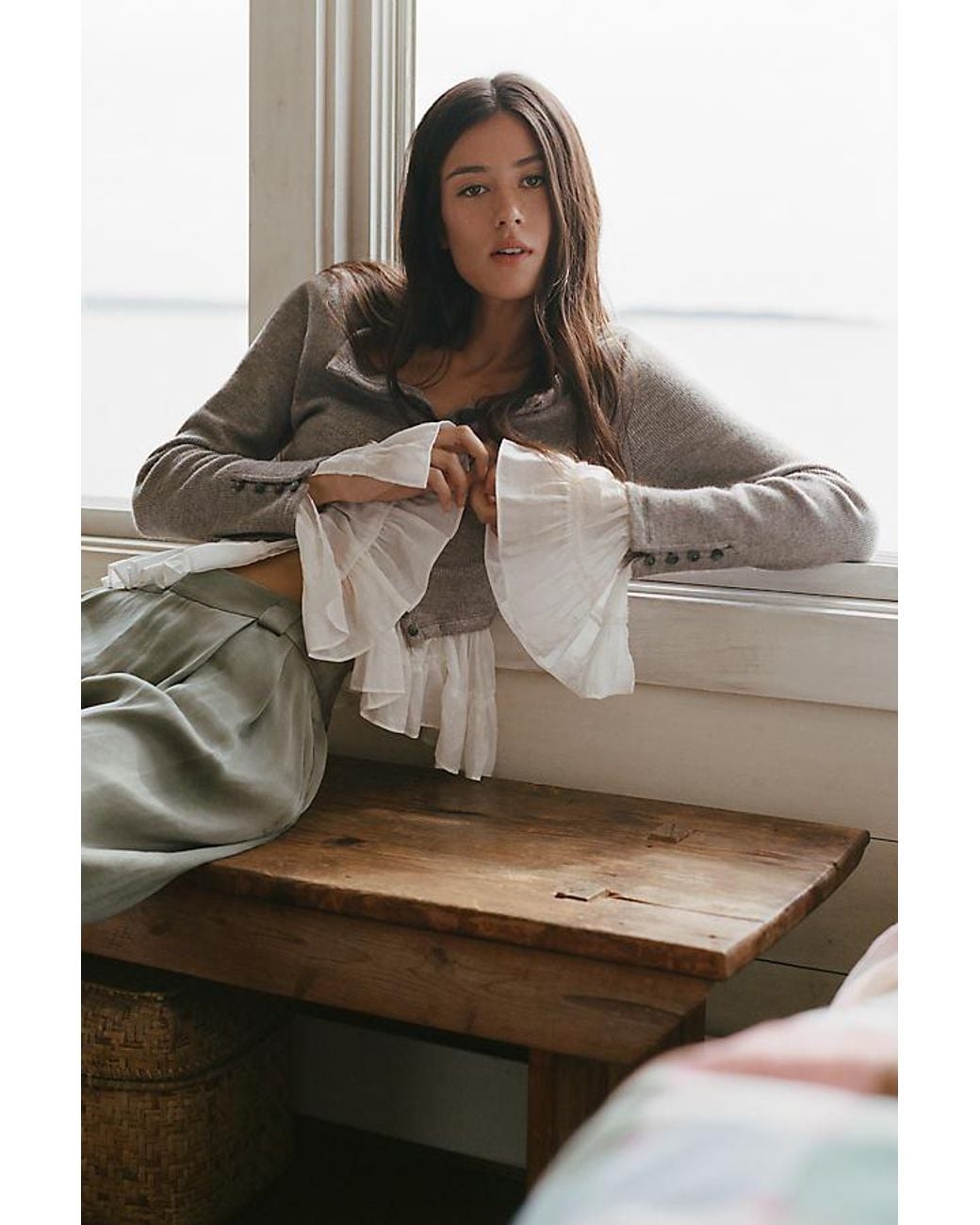 By Anthropologie Brown Twofer Ruffle Cardigan