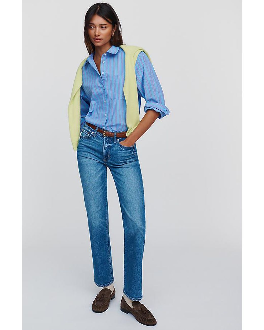 Maeve Blue The Shrunken Bennet 100% Cotton Buttondown Shirt By
