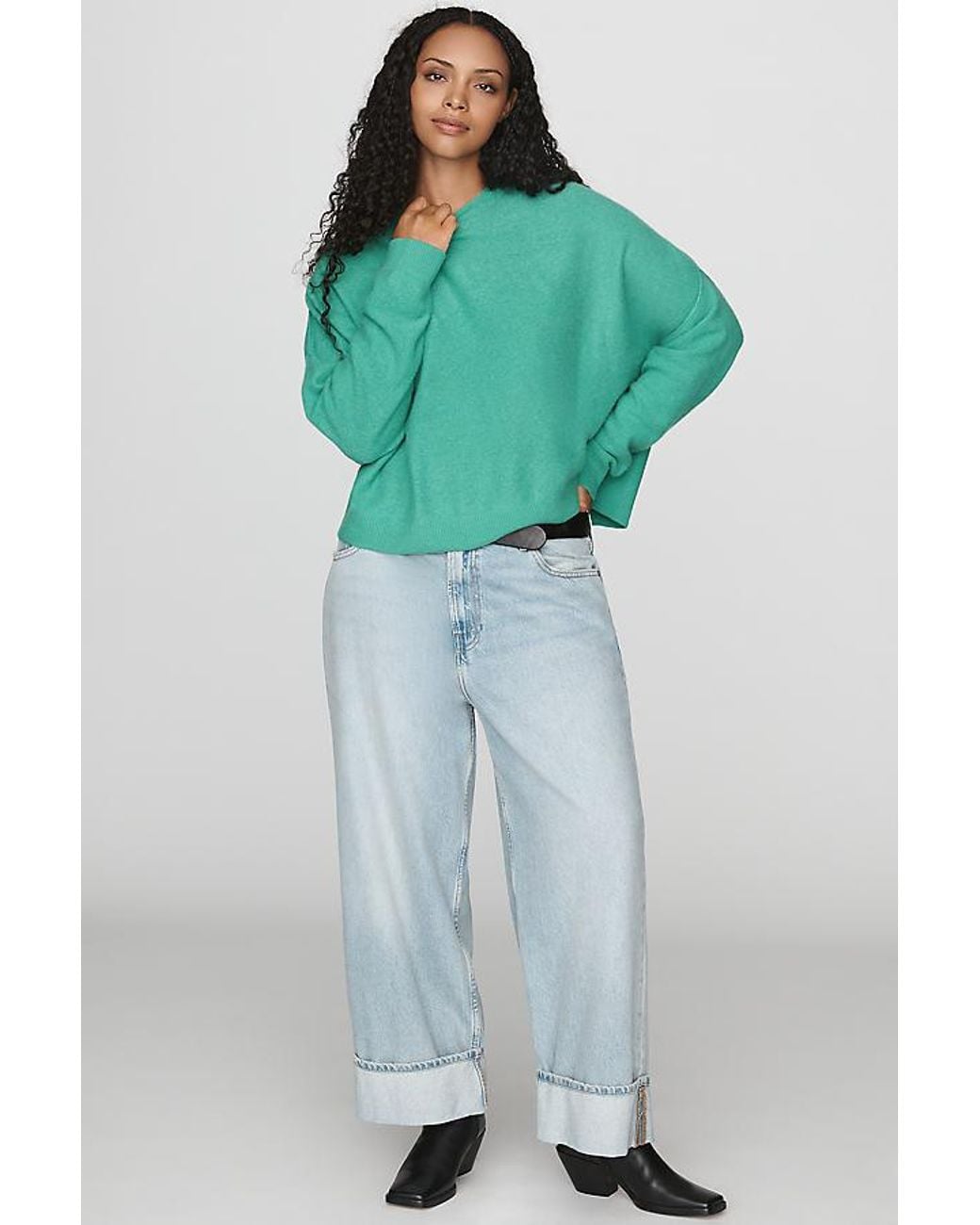 Pilcro Green Alani Cashmere Mock Neck Jumper