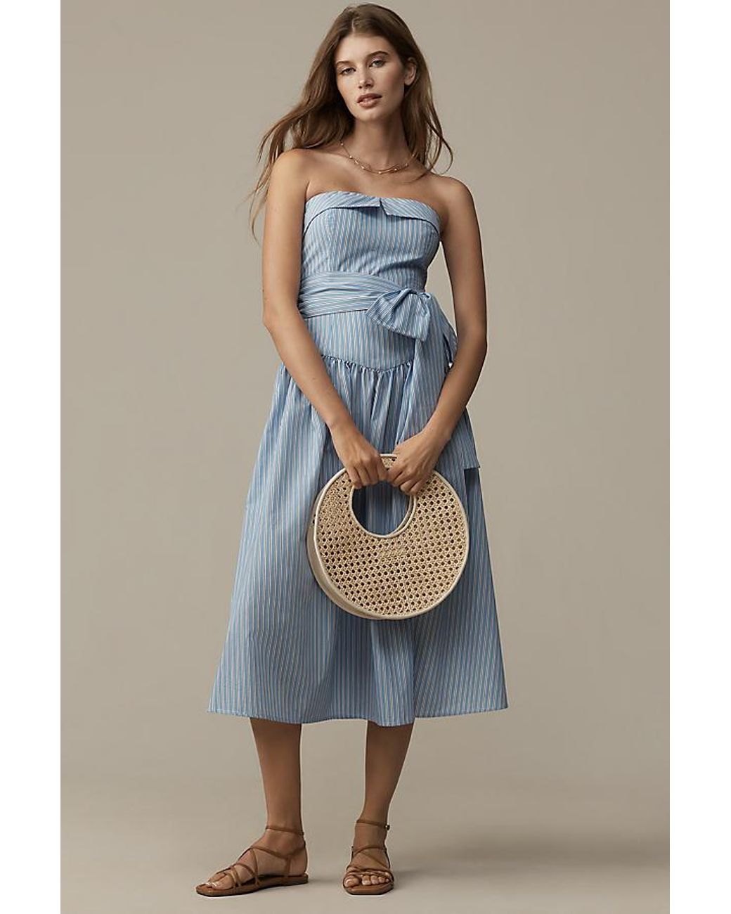 Mare Mare Blue Strapless Shirting Midi Dress
