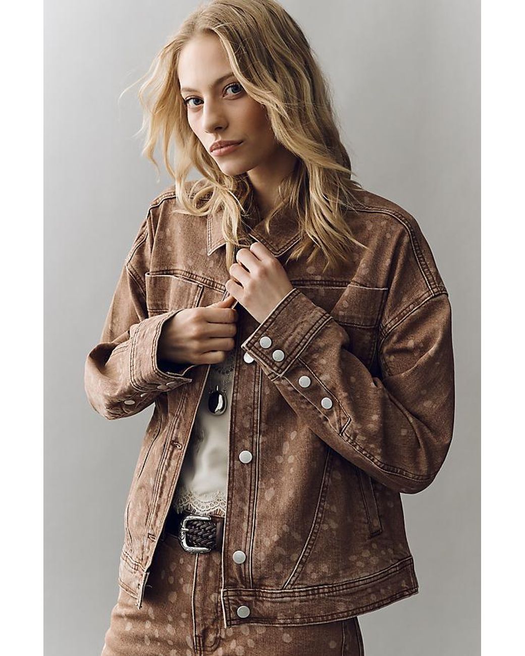 Pilcro Brown Deer Print Denim Jacket