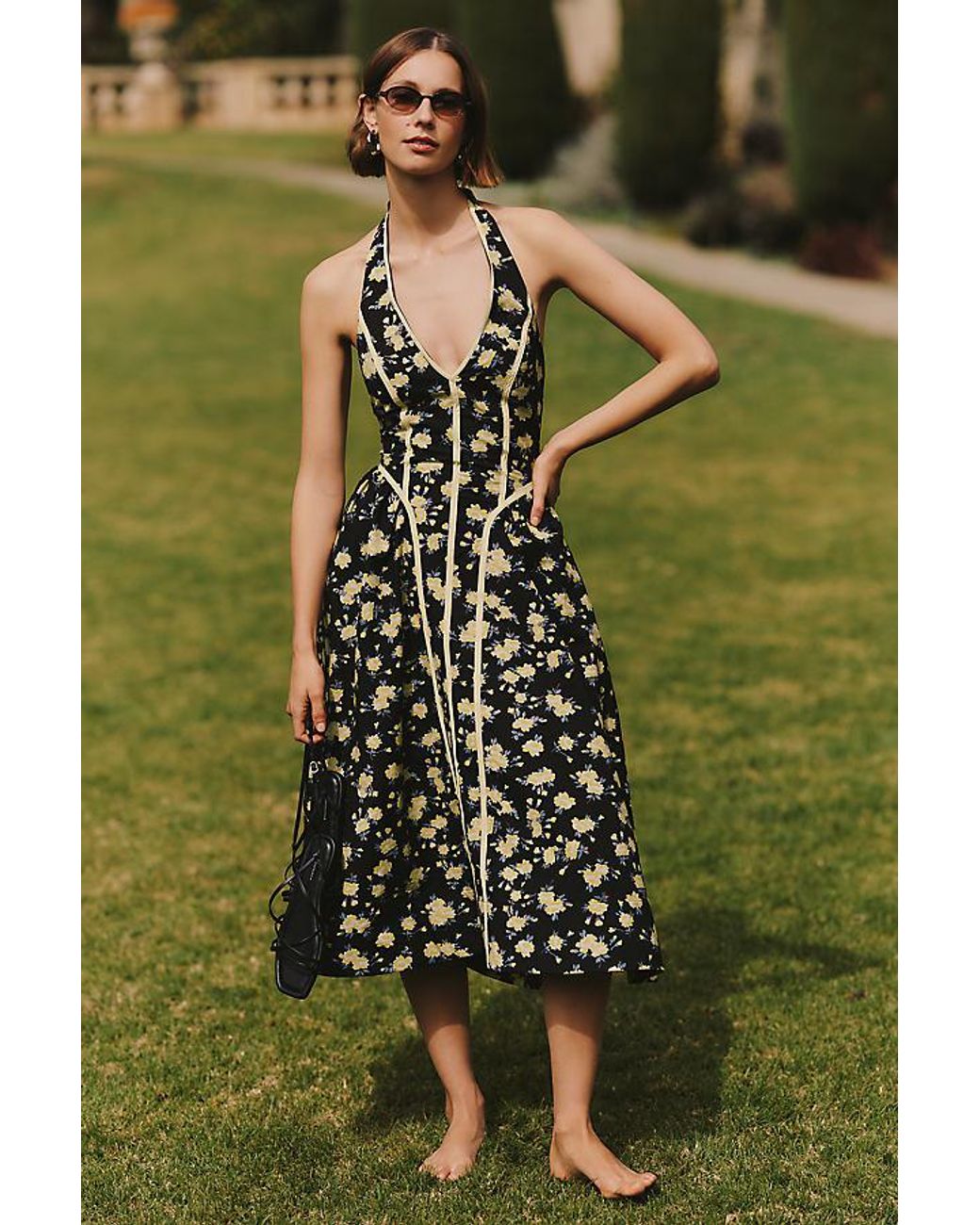 anthropologie halter v-neck fit & flare midi dress in blue By Size:US7 - IT37 this halterneck midi dress extravagant prom dresses Velvet Maternity Bridesmaid Dress