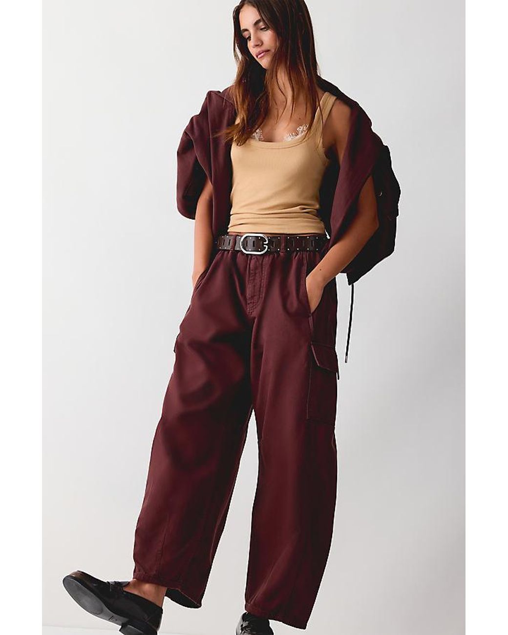 By Anthropologie Purple Frankie Barrel Leg Cargo Trousers