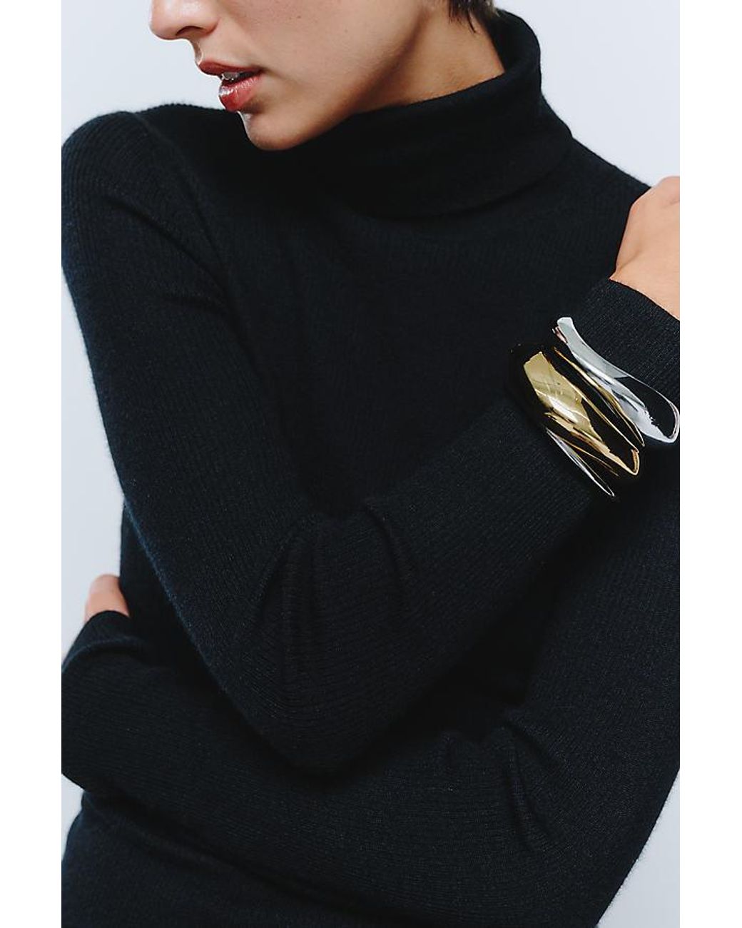Maeve Black 100% Cashmere Ribbed Turtleneck Top