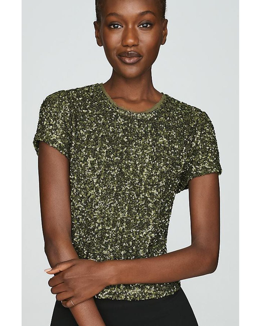 Maeve Black Sequin Muscle T-Shirt