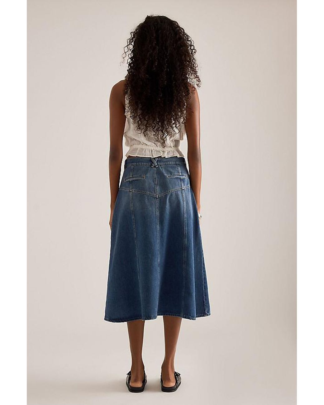 By Anthropologie Blue Seamed Denim Midi Skirt