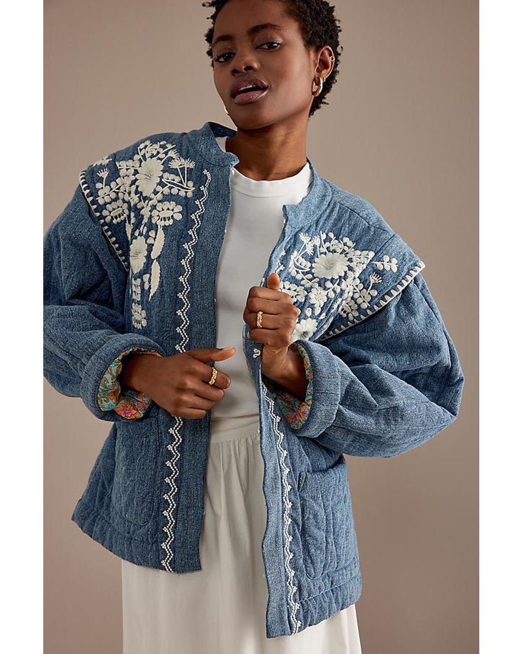 Louise Misha Maurice Embroidered Quilted Jacket in Blue | Lyst UK