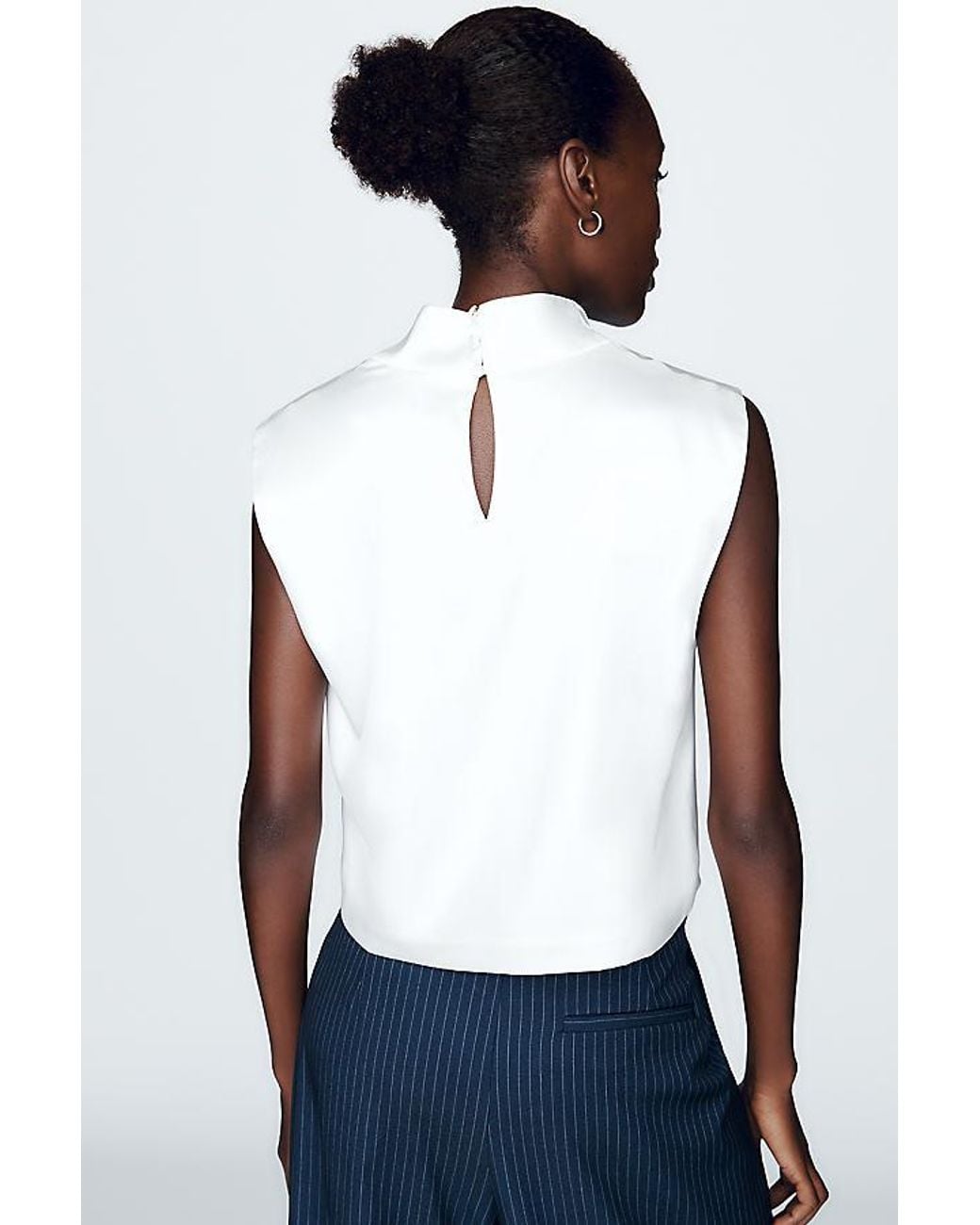 By Anthropologie White Stretch Silk Cowl-Neck Top