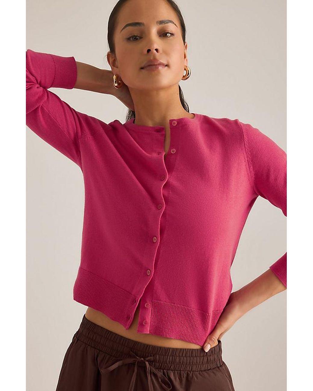By Anthropologie Pink The Juliet Crew-Neck Cardigan: Cotton-Cashmere Edition