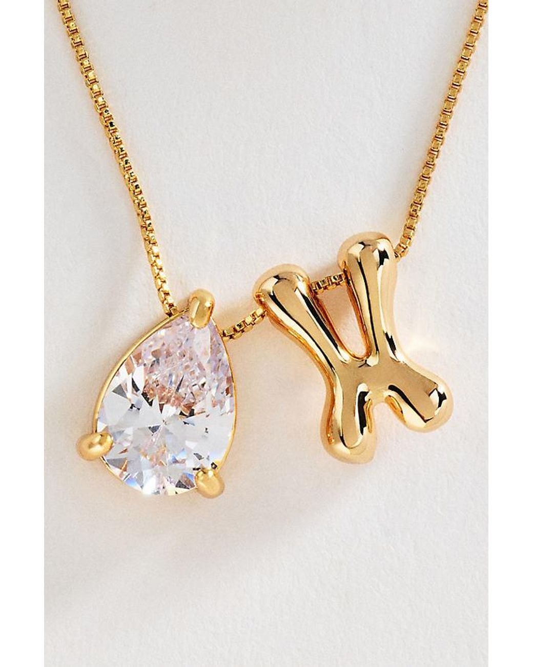 By Anthropologie Metallic Bubble Initial & Pear-Cut Stone Necklace