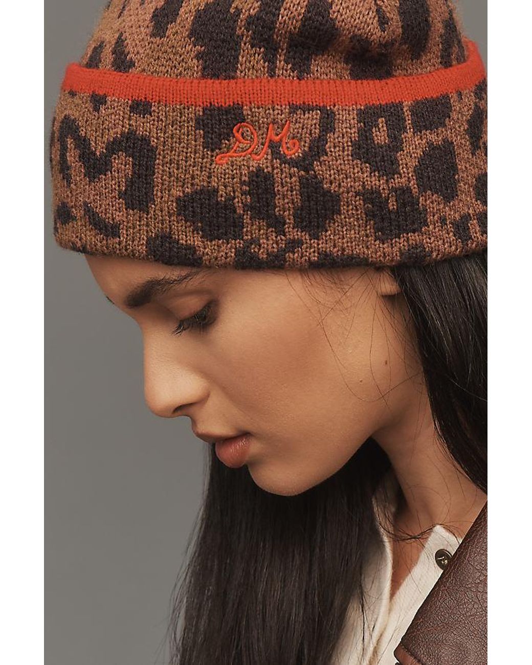 Damson Madder Leopard Print Bobble Hat Beanie Damson Madder Leopard Beanie | Anthropologie UK main image 4