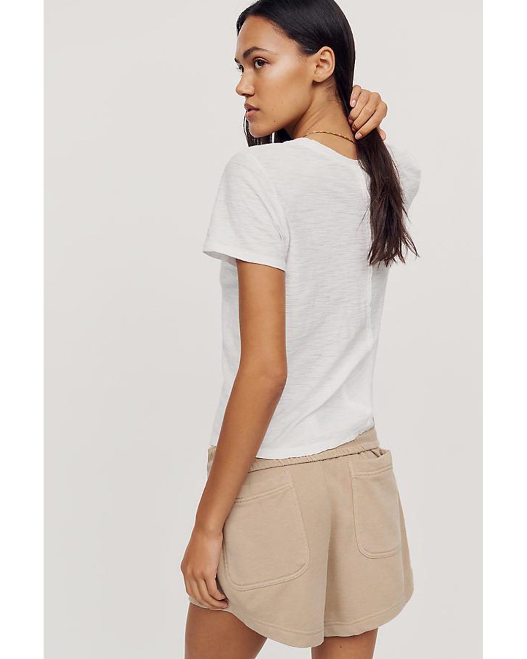 Pilcro Gray The Bennie Slim Crew Neck Cotton-Slub T-Shirt By