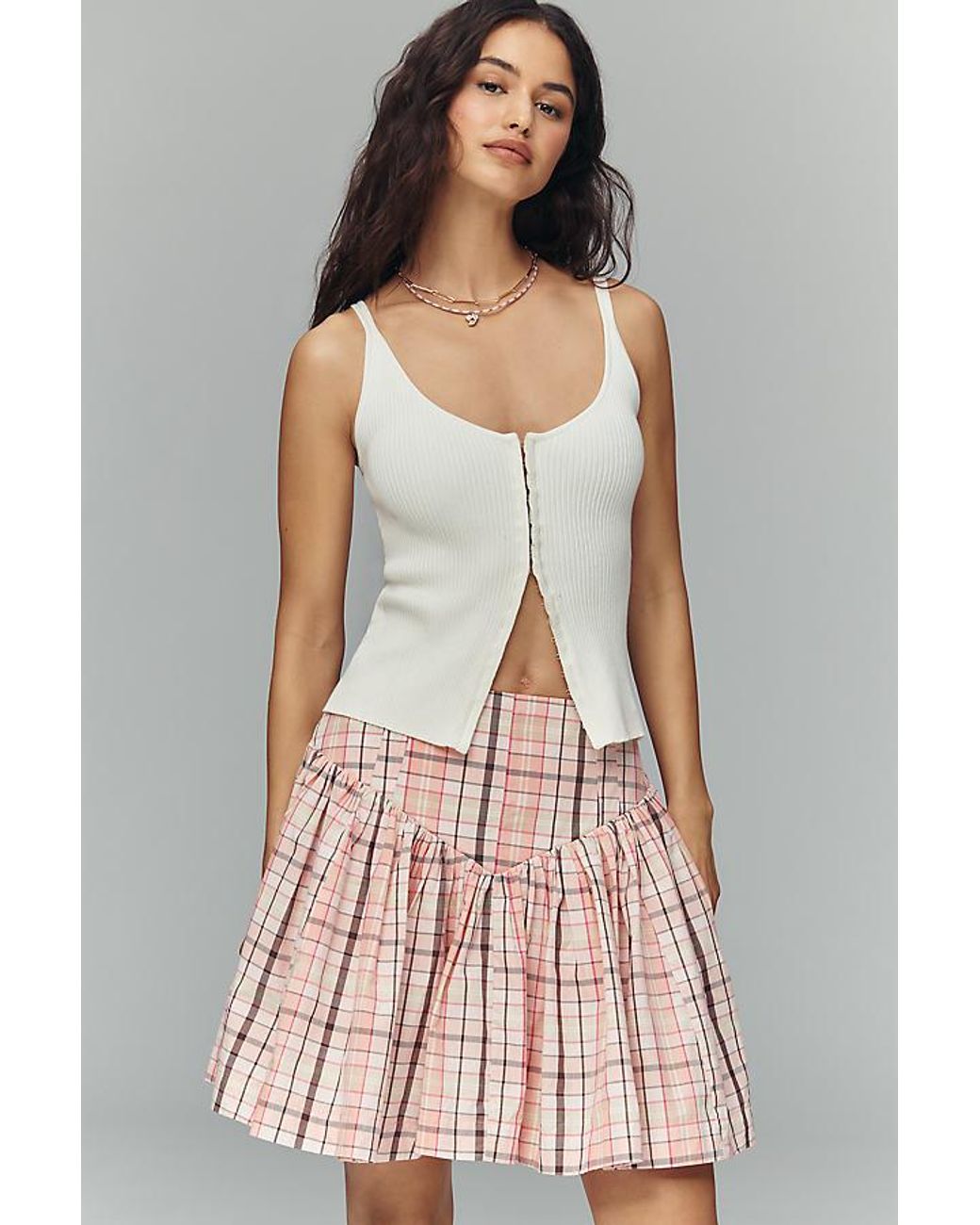 Maeve Natural Basque-Waist Flirty Mini Skirt