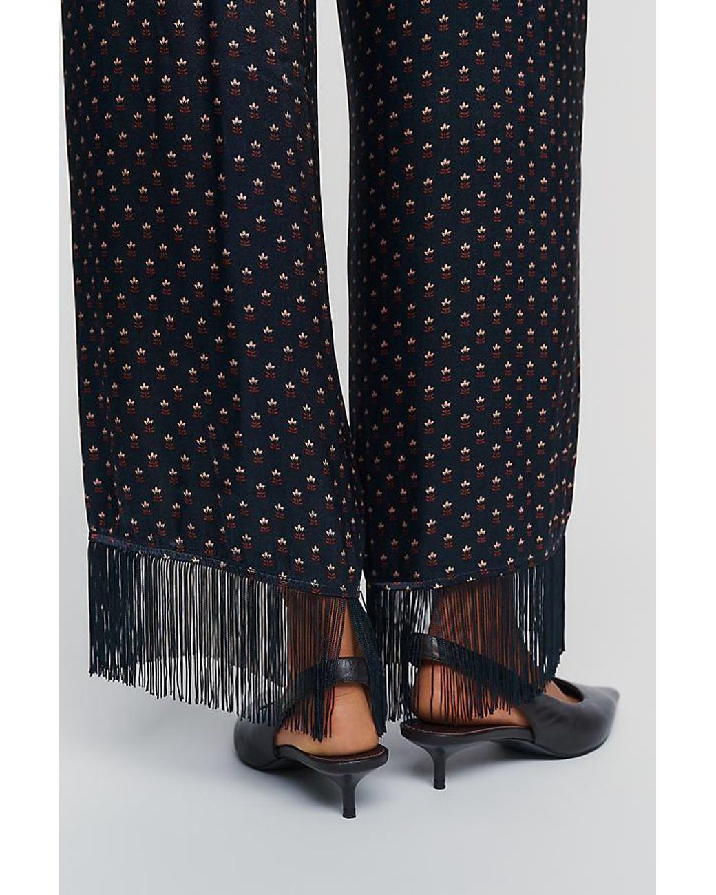 By Anthropologie Blue Silken Fringed Pull-On Trousers