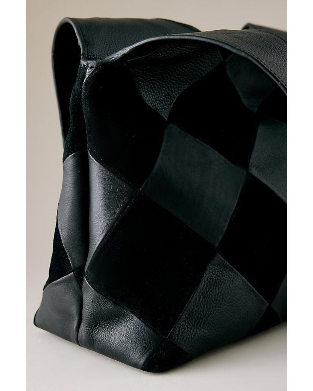 By Anthropologie Black Patchwork Suede & Leather Tote Bag