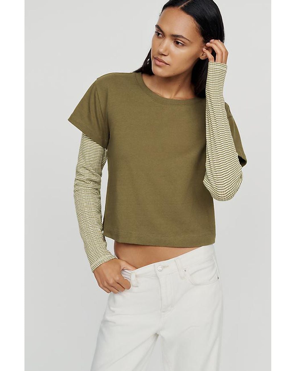 Pilcro Green Double Layered Long-Sleeve T-Shirt