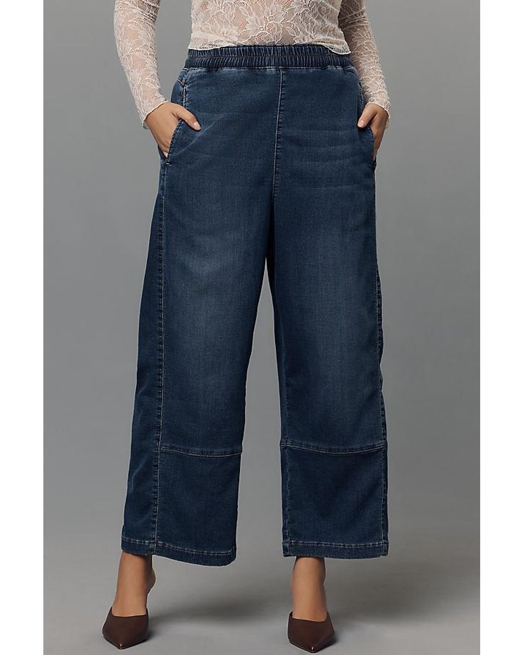 Pilcro Blue The Izzie Knit Pull-On Barrel Jeans By