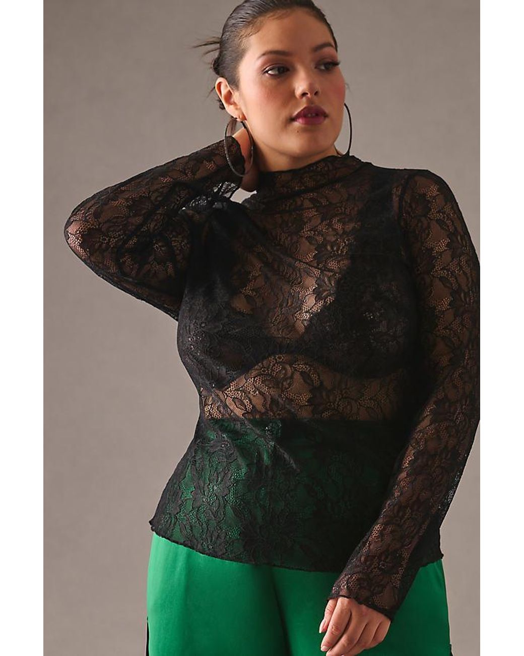 By Anthropologie Black Lace Layering Turtleneck Top