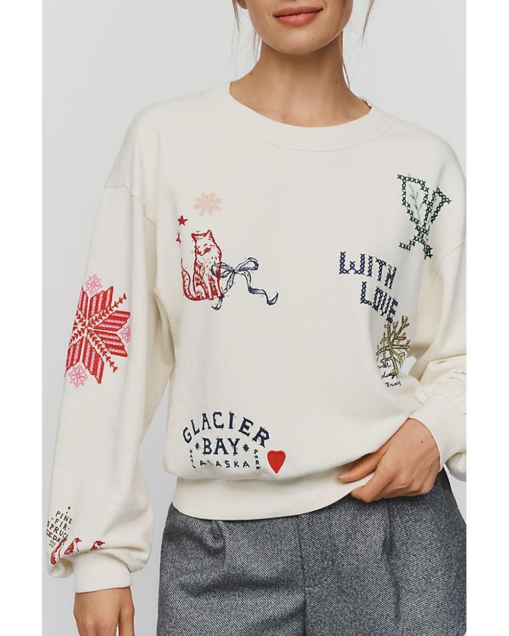 Pilcro Gray Niki 100% Cotton Graphic Sweatshirt
