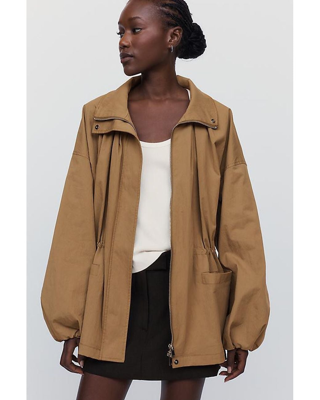 By Anthropologie Natural Funnel-Neck Cinched Jacket
