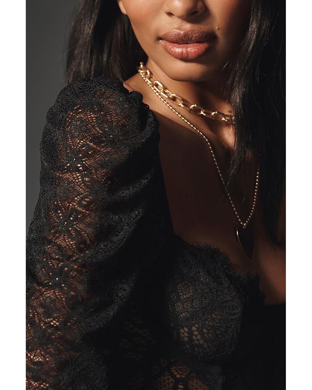 By Anthropologie Black The Giselle Lace Bustier: Long-Sleeve Edition