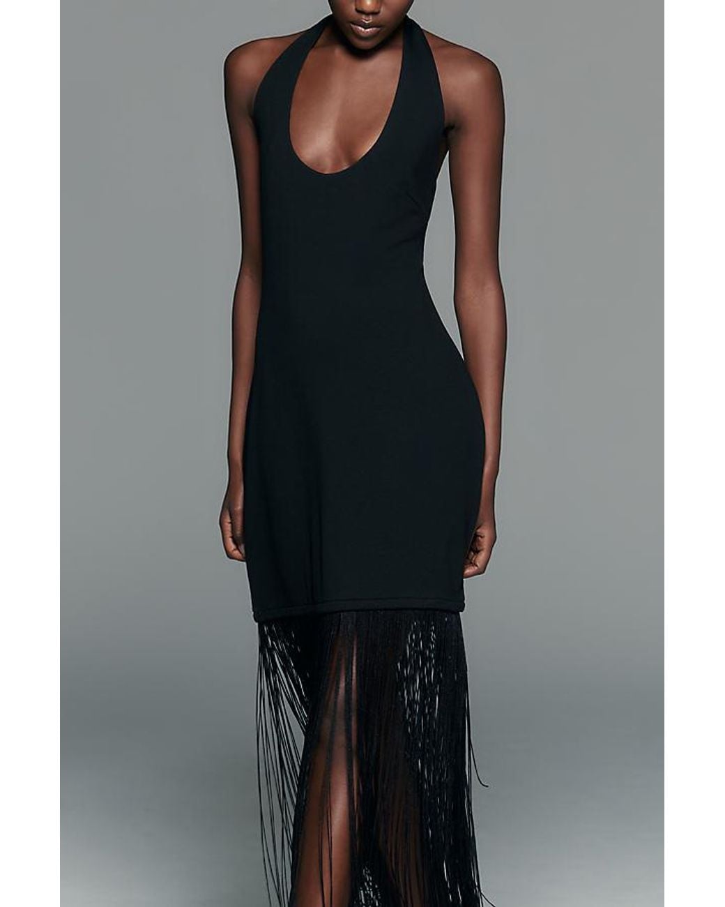 By Anthropologie Gray Jersey Fringe Midi Dress