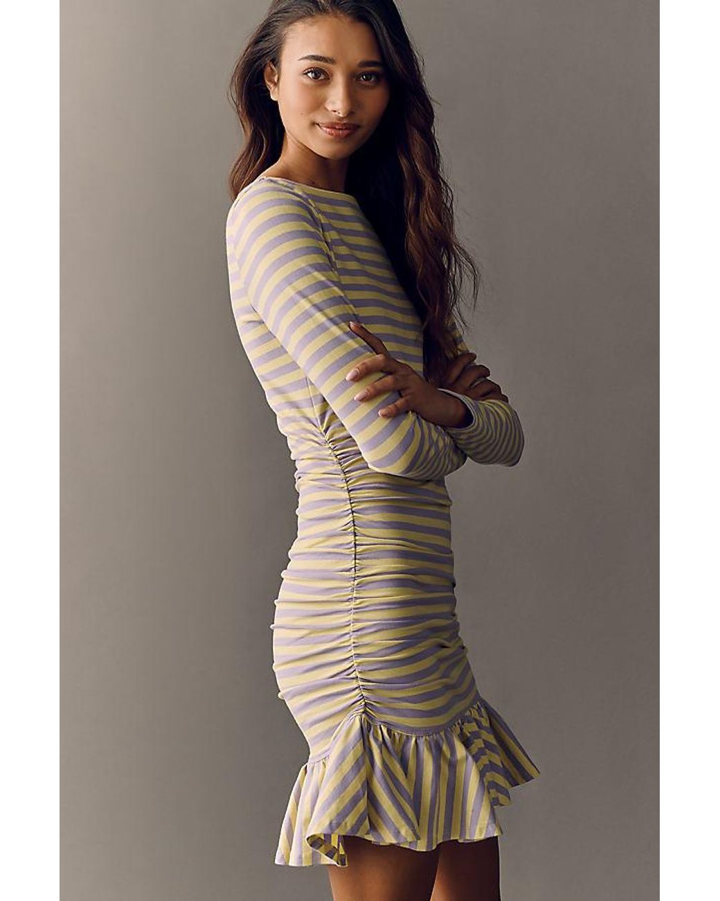 Daily Practice Gray Drop-Waist Long-Sleeve Mini Dress