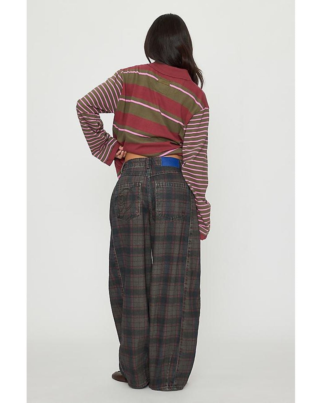 Damson Madder Red Erika Check Mid-Rise Barrel Jeans