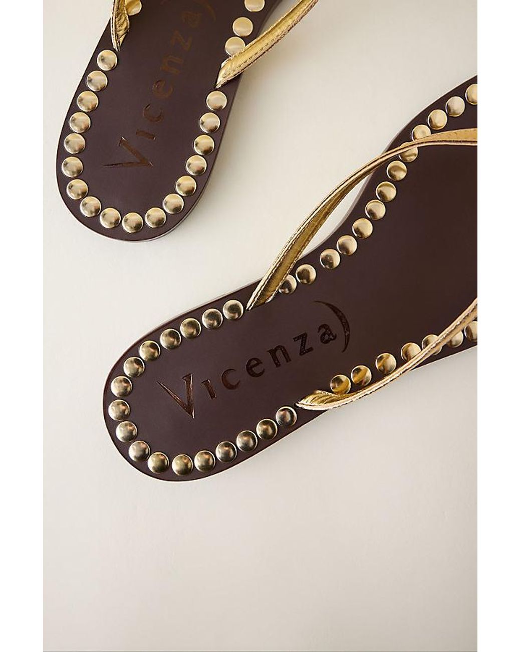 Vicenza Natural Studded Leather Flip Flops