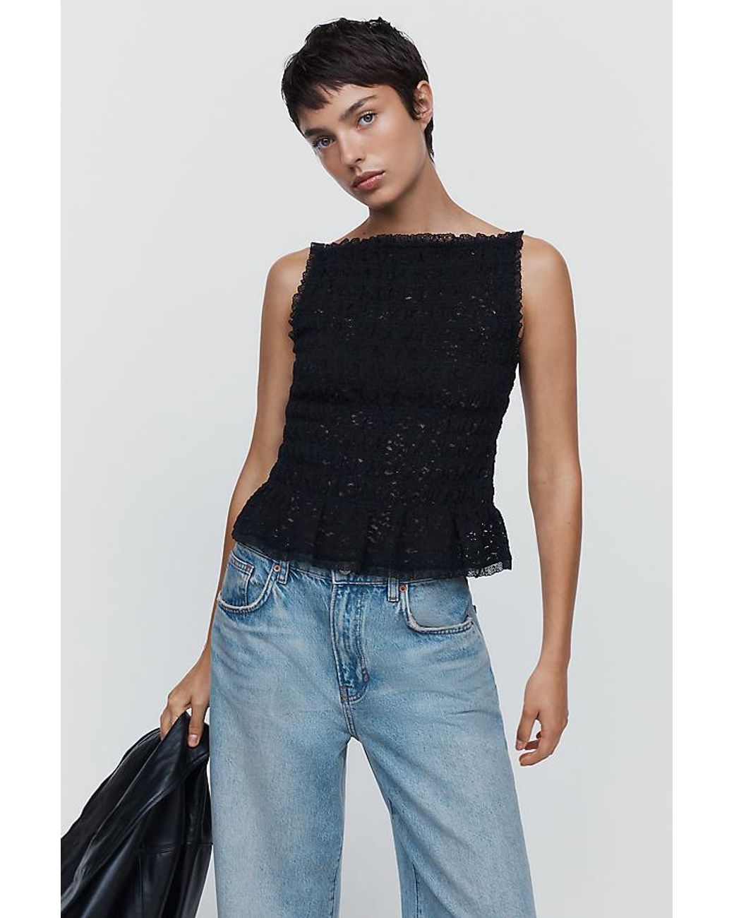 Maeve Black Shirred Tank Top