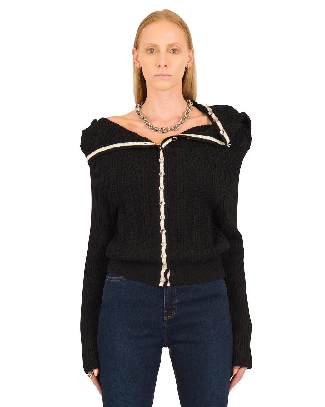 Y. Project Classic Ruffle Necklace Cardigan in Black | Lyst
