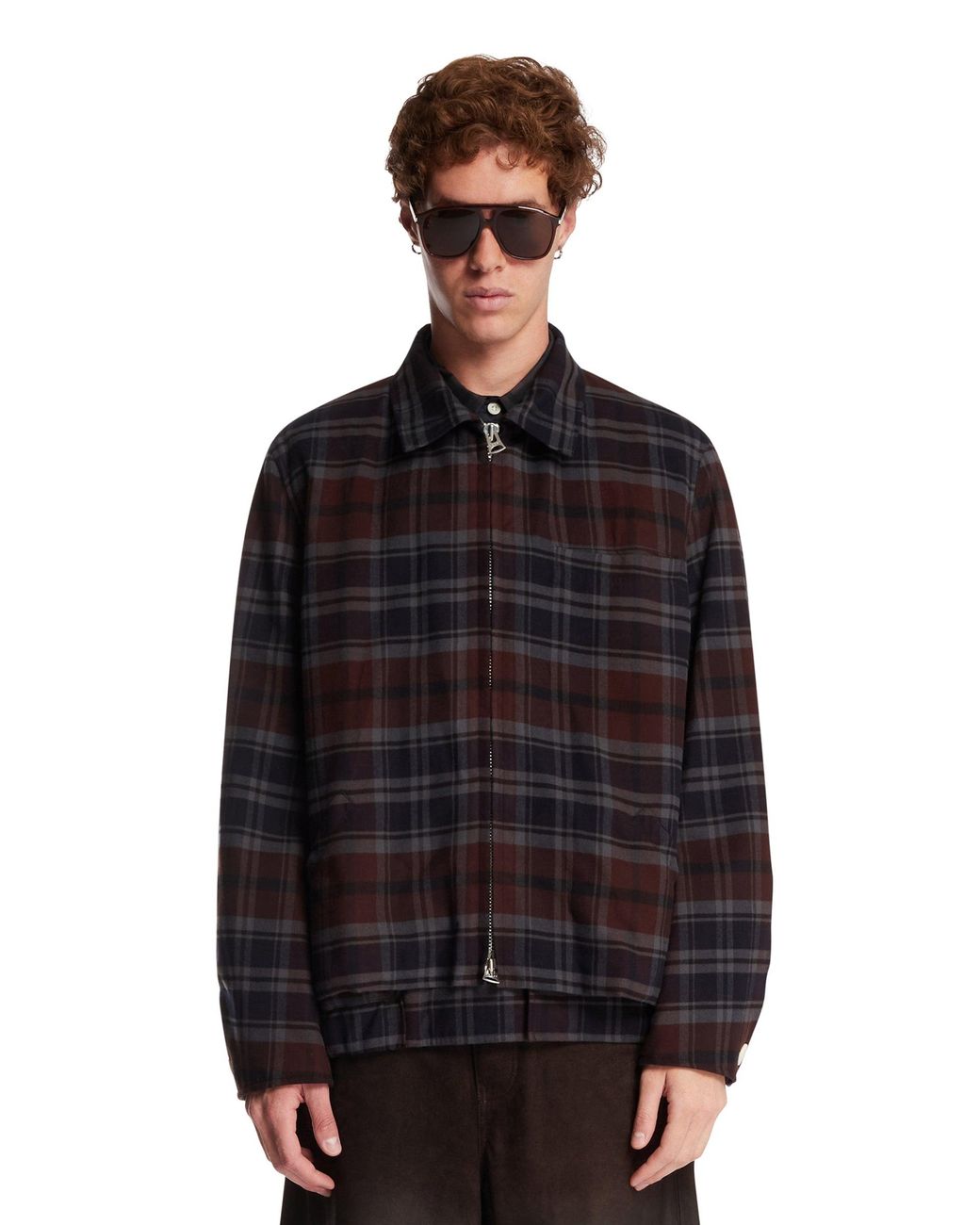 Sacai Black Plaid Flannel Blouson Jacket for men