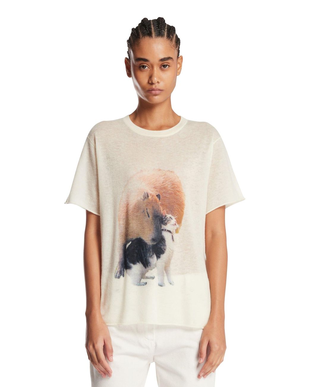 Adrian Cashmere White Kitty Capybara T-Shirt