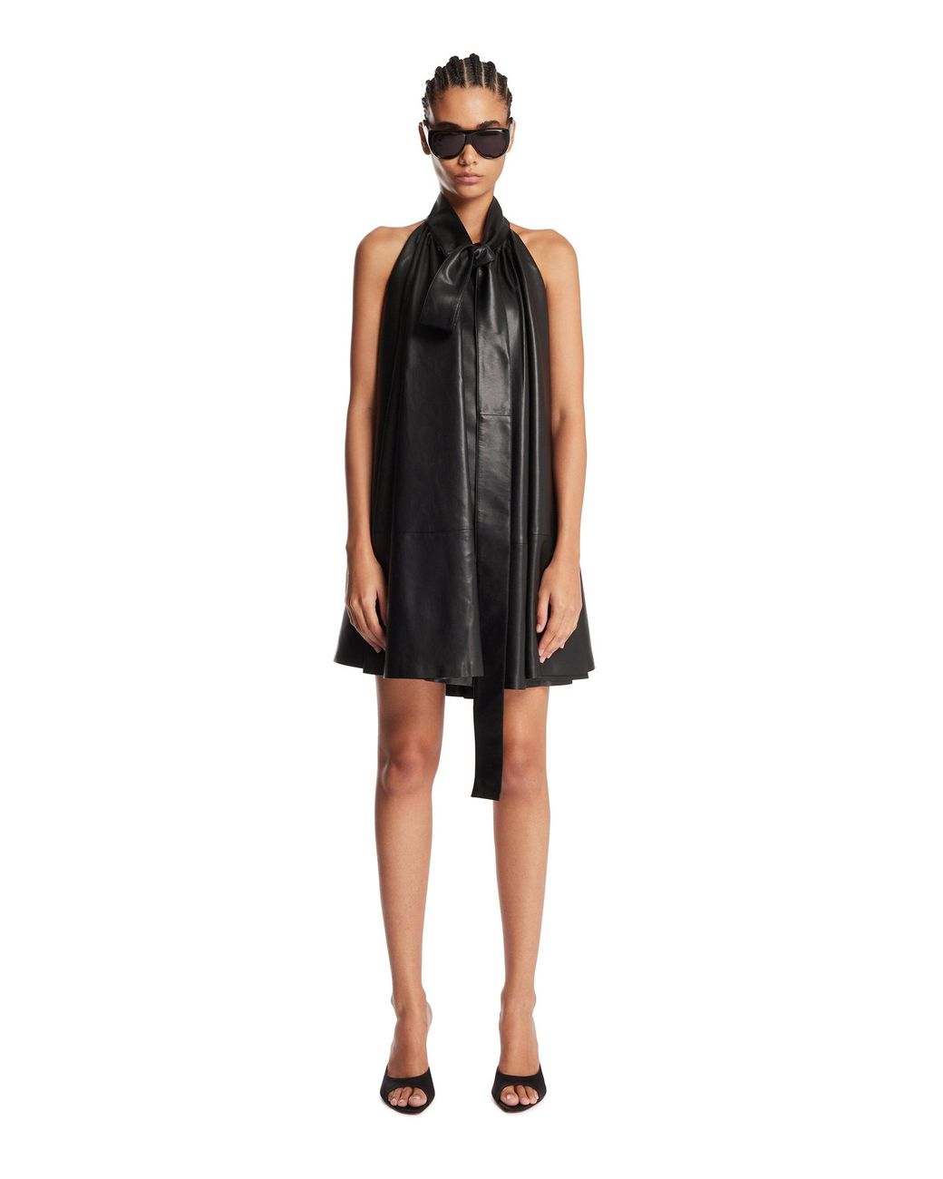 7 For All Mankind Black Leather Bow Mini Dress