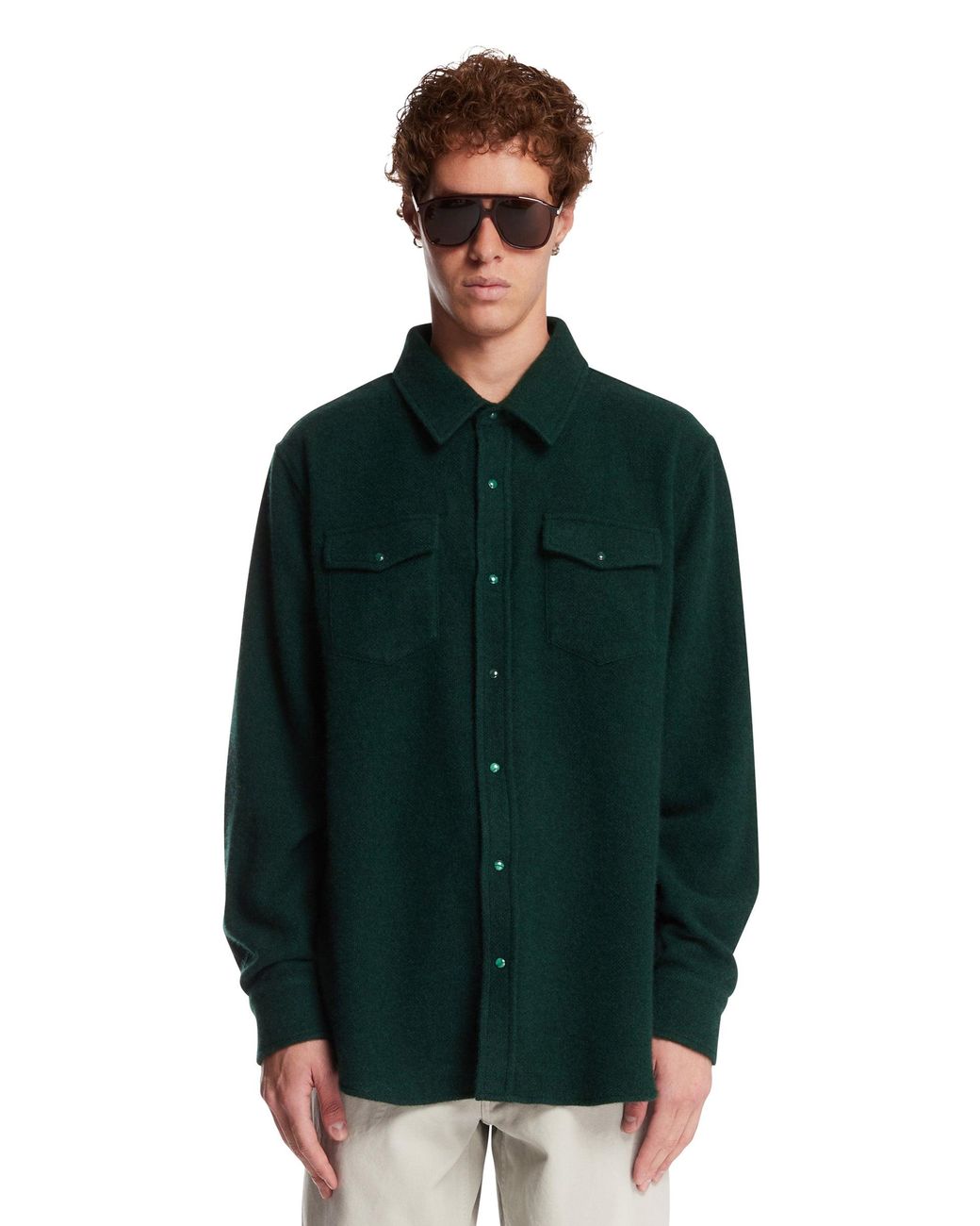 God's True Cashmere Green Cashmere Shirt for men