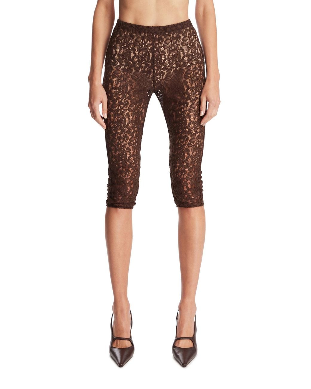 L'EMIUNE Brown Lace Capri Leggings