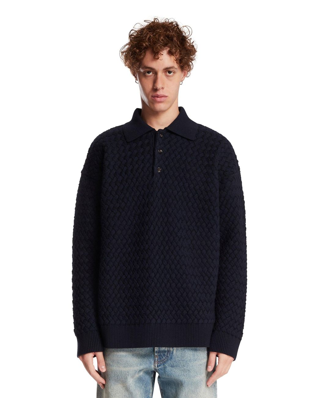 Bottega Veneta Blue Intrecciato Wool Sweater for men