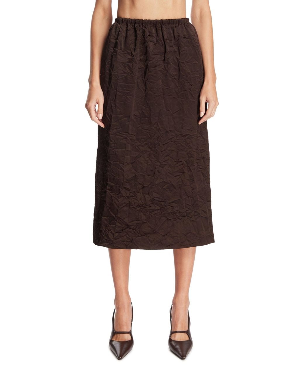 Carven Brown Crinkled Satin Skirt