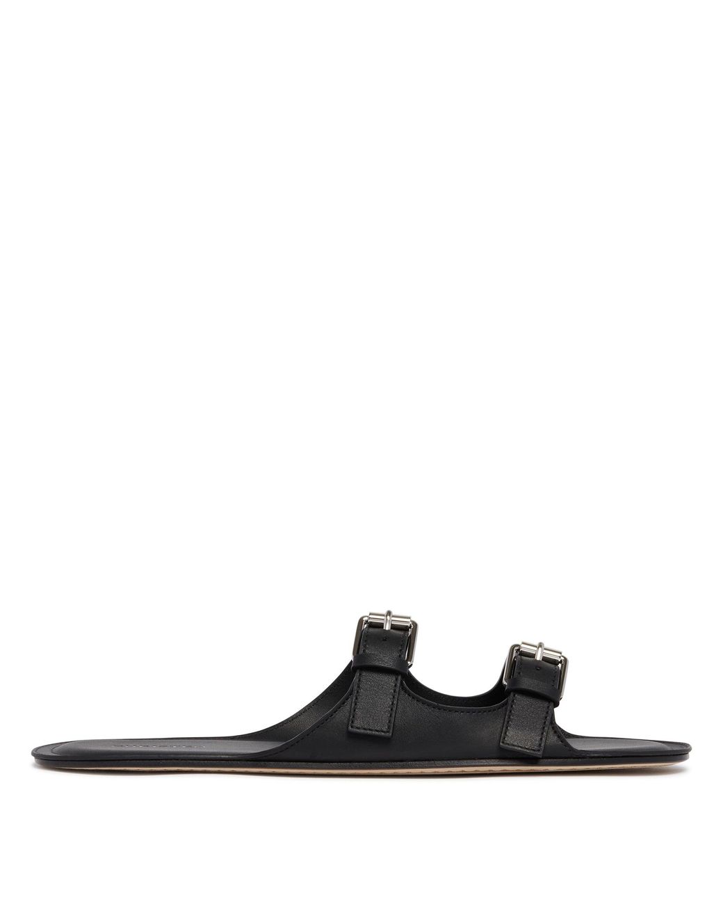 Christen Black Leather Flat Sandals