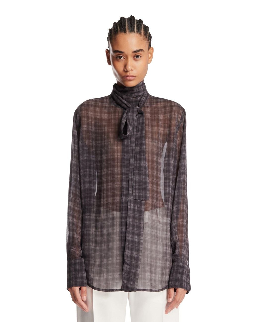 7 For All Mankind Brown Silk Bow Shirt
