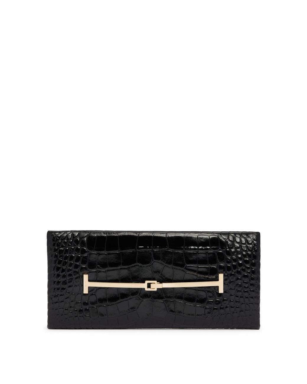 Tom Ford Black Crocodile-Print Leather T-Strap Clutch